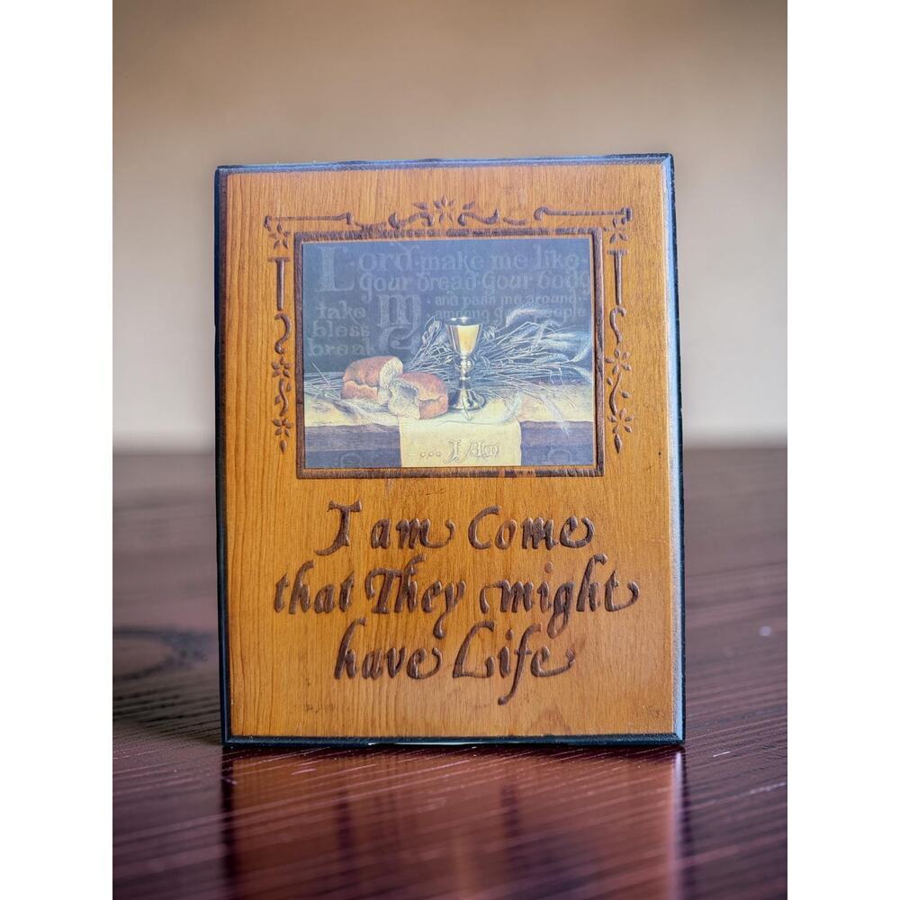 Vintage John 10:10 Religious Wood Plaque Communion Wheat Chalice Wall Decor 9x6
